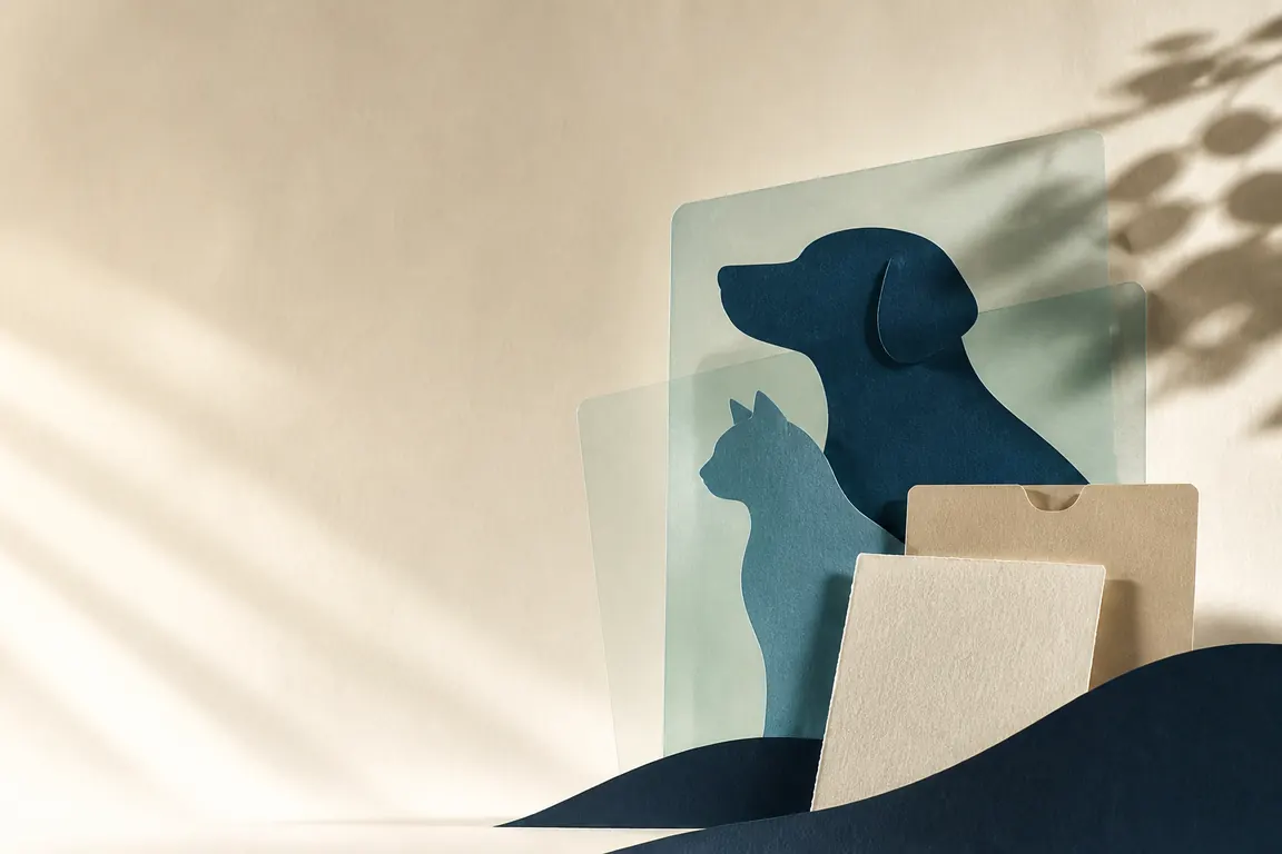 Abstrakte Papierformen mit Hund- und Katzenmotiv